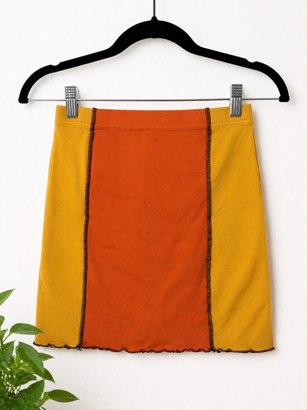 SHEIN Orange and Mustard Colorblock Mini Skirt